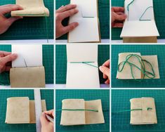 step by step instructions on how to make an origami book with string and paper