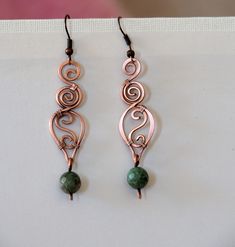 Bohemian Hand Wrapped Copper Earrings, Bohemian Wire Wrapped Copper Earrings, Bohemian Hand-wrapped Copper Wire Earrings, Bohemian Hand Wrapped Copper Wire Earrings, Bohemian Hand Forged Copper Wire Earrings, Dangle Beaded Earrings, Jewelry Magic, Fusion Beads, Twist Pattern