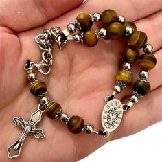 Adjustable Silver Rosary Bracelet For Healing, Adjustable Round Rosary Bracelet, Adjustable Natural Stones Rosary Bracelet, Adjustable Spiritual Rosary Bracelet With Natural Stones, Adjustable Spiritual Rosary Bracelet, Adjustable Nickel-free Rosary Bracelet, Catholic Rosary Bracelet, Bracelet Rosary, Rosary Case