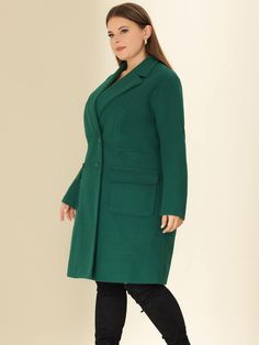 Elevate your outerwear game with our Plus Size Modern Double Breasted Long Sleeve Trench Coat! Stay stylish and comfortable with its long sleeves and double breasted design. Perfect for all seasons, this coat is a wardrobe staple that adds a touch of sophistication to any outfit. 2 Flap Pockets, Double Breasted, Notched Lapel, Long Sleeves, Back Vent, Fully Lined Occasion: Winter Time, Fit for Work, Office, and Business Casual Style, etc Mid-length pea trench coats with the most basic design, ea Double-breasted Long Coat For Fall, Green Long Coat With Double Button Closure, Winter Outerwear With Double-breasted Button Fastening, Casual Long Sleeve Double-breasted Wool Coat, Casual Long Sleeve Wool Coat With Double-breasted Buttons, Casual Long Sleeve Wool Coat With Double-breasted Fastening, Green Outerwear With Double Button Closure For Fall, Green Double-breasted Outerwear With Double Button Closure, Green Long Sleeve Pea Coat For Fall