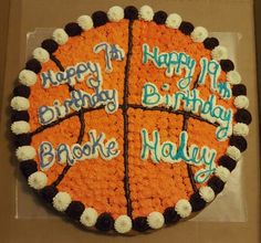 a birthday cake for a basketball player with the words happy 10th birthday brooke on it