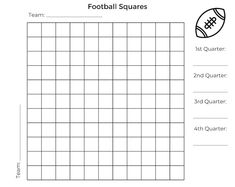 a football squares graph paper with the words team