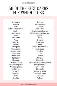 The 50 best carbs for weight loss from holistic nutritionist Christina Carlyle. Sprouting Chia Seeds, Lean Meal Plan, Nutritional Guide, Best Diet Foods, Good Carbs, Best Fat Burning Foods, Holistic Nutritionist, Best Diet Plan