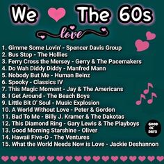 we love the 60's poster with pink hearts and music notes on green background