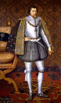 1605 - 'Portrait of James I of England', attributed to John de Critz or John Decritz (Flemish, Antwerp, Belgium,  1551-1642), oil on canvas. Decritz was one of a number of painters of Flemish origin active at the English royal court during the reigns of James I of England and Charles I of England. (King James I of England, Scotland and Ireland, Born in Edinburgh Castle, Scotland, 1566-1625), English Monarchs, King James I, Scottish Independence, Mary Queen Of Scots, Neil Armstrong, Elizabeth I, The Tudor, King James, Historical Fashion