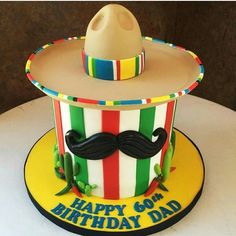 a birthday cake for a man with a hat and moustache on the top