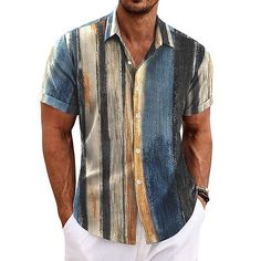 Category:Shirt; Season:Summer; Fabric:20%Linen20%Cellulose60%Polyester; Sleeve Length:Short Sleeve; Look After Me:Hand wash; Gender:Men's; Style:Print; Elasticity:Inelastic; Tops Type:Shirt; Occasion:Formal,Daily,Outdoor; Pattern:Striped,Tribal; Neckline:Turndown; Brand:OUKU; Listing Date:06/05/2024; Bust:null; Length:null; Shoulder Width:null; Fit US Size:null; Fit UK Size:null; Fit EU Size:null; Sleeve Length:null Multicolor V-neck Shirt For Summer, Summer Cotton V-neck Shirt, Multicolor V-neck Summer Shirt, Printed V-neck Hawaiian Shirt For Summer, Cotton V-neck Shirt For Summer, Cotton V-neck Summer Shirt, Casual V-neck Hawaiian Shirt For Spring, V-neck Shirt For Summer Vacation, Cotton V-neck Short Sleeve Shirt For Summer