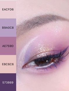 Purple White Makeup, Purple Asian Makeup, Purple Douyin Makeup, Soft Purple Makeup, Violet Eye Makeup, Eye Makeup For Small Eyes, Eyeshadow Makeup Tutorial, Shine Makeup, Lavender Makeup