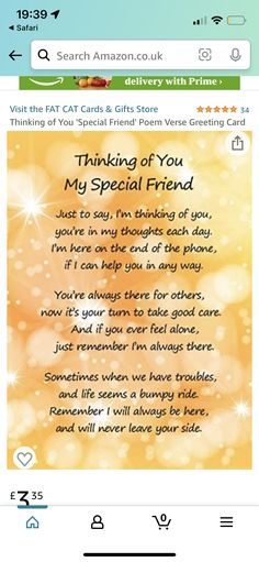 an email message with the words thinking of you my special friend