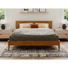 a bed sitting on top of a wooden frame