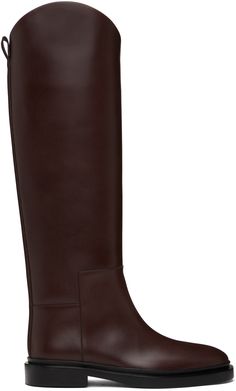 Jil Sander - Burgundy Riding Tall Boots Burgundy Knee Boots, Money British, No Heel Boots, Lace Up Riding Boots, Knitwear Sweaters, Burgundy Flats