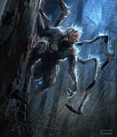 an image of a creepy creature in the woods with spider webs on it's body