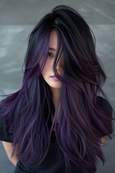 Black And Purple Hair Color Ideas, Different Ways To Dye Your Hair, Fantasy Hair Color Ideas, Purple Black Hair, Hair Dye Techniques, Purple Hair Color, Hair Color Underneath, Bold Hair Color, Creative Hair Color