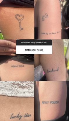 several different tattoos on the back of women's butts, with words written below them