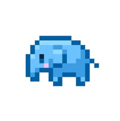 an elephant pixelated in blue on a white background