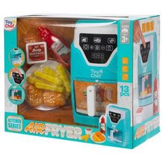 an air fryer toy set in its box with instructions to make it easy and fun