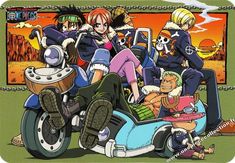 an image of some anime characters on a motorcycle