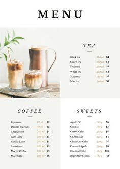 a menu with two cups of coffee on it