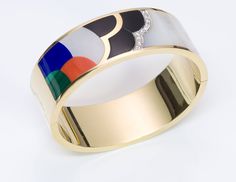 Asch Grossbardt Bangle.Vintage Asch Grossbardt 14K yellow gold inlaid stones, malachite, lapis, coral, onyx and diamond bangle bracelet. Approximate Measurements: Inside Length 6.5" Diameter 2.3" Weight 70.8 Grams. Quinceanera Jewelry, Bracelets For Sale, Diamond Bangle Bracelet, Judith Ripka, Diamond Bangles Bracelet, Stone Inlay, Fine Jewelry Bracelets, Diamond Bangle, Ruby Diamond