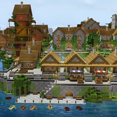 MinecraftGranny on Instagram: “Today I have finished the western part of Brexitville with a fishmarket and can begin to build on the empty surfaces of the southern part.…” River Town Minecraft, Minecraft Harbor Town, Fishing Town Minecraft, Town Center Minecraft Ideas, Minecraft Sea Village, Minecraft Merchant Stall, Fishing Village Minecraft, Minecraft River Village, Minecraft Shopping District