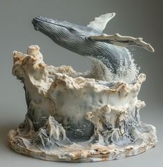 a sculpture of a humpback whale jumping out of the water