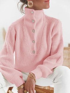 Plain Sweaters, Patchwork Top, Winter Pullover, Button Sweater, Long Sleeve Knit Sweaters, Winter Trends, Winter Sweaters, Casual Everyday, Jumper Sweater