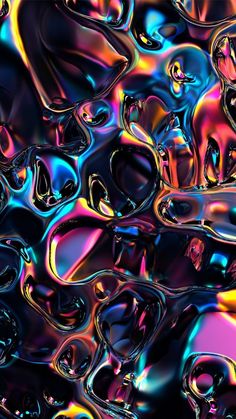 an abstract background with many different colors and shapes in the form of liquid drops or bubbles