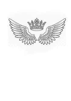 a drawing of two wings with a crown on top