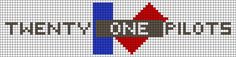 a cross stitch pattern with the words twenty one pilots in grey, blue and red