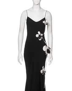 John Galliano Black Silk Slip Dress with Floral Appliqués and Ribbons, FW 2001 For Sale at 1stDibs Black Silk Slip Dress, Galliano Dress, Rh Outfits, Silk Slip Dress, Fabric Black, Silk Slip, John Galliano, Floral Applique, White Silk