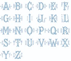 an old english alphabet with blue ink