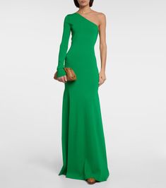 Knitted One Shoulder Maxi Dress in Green - Victoria Beckham | Mytheresa One-shoulder Gown For Spring Evening, Chic One-shoulder Spring Gown, Chic One-shoulder Gown For Spring, Elegant Green Stretch One-shoulder Dress, Elegant Green One-shoulder Stretch Dress, Green One-shoulder Maxi Dress For Evening, Chic One-shoulder Maxi Length Evening Dress, Chic One-shoulder Maxi Evening Dress, Spring Evening Long One Shoulder Dress