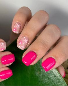 33 Hot Pink Nails With Flowers You Will Love Hot Pink Nails With Flowers, Pink Nails With Flowers, Nails With Flowers, Hot Pink Glitter, Flower Nails, Holiday Nails, Pink Glitter, Pink Nails