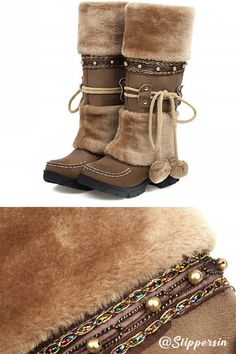 Brown, beige, black and purple colors, US size 5.5-10.5 are in stock Native American Boots, Tall Snow Boots, Cute Winter Boots, Faux Fur Handbag, Boots With Fur, Fur Snow Boots, Fur Cuffs, Earthy Outfits, Faux Fur Boots