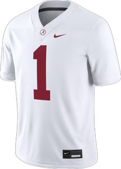 White Varsity Jersey For Football Season, White Collegiate Jersey For Sports Events, White College Jersey For Football Season, Collegiate White Jersey With Team Logo, Nike Collegiate Jersey For Fan Gear, Collegiate Nike Jersey For Fan Gear, White Nike Jersey For Sports Events, Nike White Jersey With Team Name, White Nike Jersey For Fan Gear