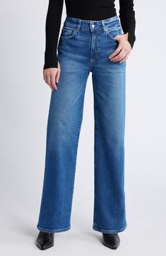 A loose, full-length silhouette ensures a laid-back look in these high-rise jeans made from PAIGE VINTAGE low-stretch denim. 30" inseam, 22" leg opening; 11 1/2" front rise; 16" back rise (size 29P) Zip fly with button closure Five-pocket style 99% cotton, 1% polyurethane Machine wash, tumble dry Imported High Waist Wide Leg Jeans, Favorite Daughter, Loungewear Shorts, Designer Clothes For Men, Denim Jumpsuit, Comfortable Dress, Modernism, Autumn Fashion Women, High Rise Jeans