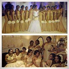 the bride and her bridal party are posing for pictures