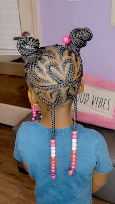 Braided Styles For Kids, Girls Protective Hairstyles, Kid Braided Ponytail, Ponytail Braids For Kids, Kids Braid Styles, Purple Braids For Kids, Braid Styles For Kids, Kidsbraids Hairstyles With Beads, Kids Hairstyles Girls Black