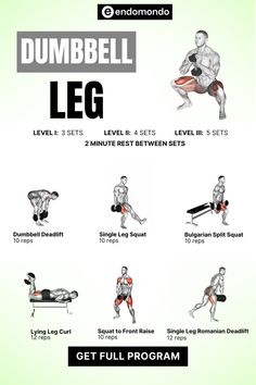 the dumbbell leg workout guide for beginners is shown in black and white, with instructions