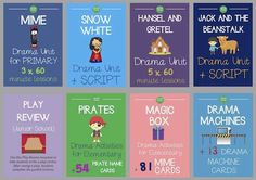 six books with different themes for children's literature and reading material, including snow white, dracula unit, drama unit, and script