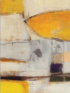 an abstract painting with yellow and white colors