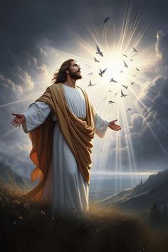 jesus in the midst of birds flying above him