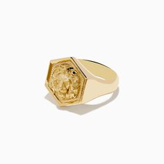 Men's 14K Yellow Gold Lion Signet Ring Lion Signet Ring, Gold Lion, Gem Diamonds, Colored Gems, Diamond Shop, Pendant Rings, Precious Gems, Style Gift, Signet Ring