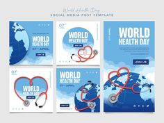 world health day social media postcard template