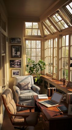 a room with lots of windows and furniture