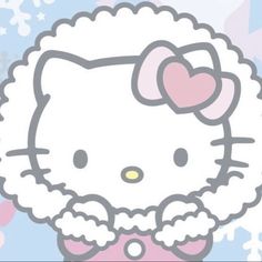 a hello kitty wallpaper with snowflakes and hearts in the shape of a sheep