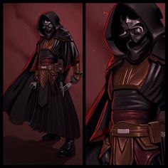 two pictures of darth vader from star wars the old republic, one is wearing a