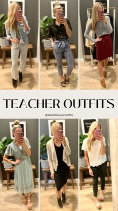 Amazon Teacher Outfits, Teacher Outfit Ideas, 30 Outfits, Skirt Heels, Jeans With Heels, Outfit Collage, Teacher Outfit