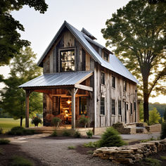 a small wooden house with a metal roof