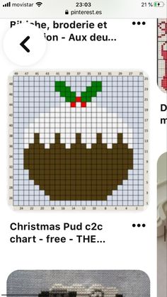 the cross stitch pattern for christmas pudding is displayed on an iphone screen, and it appears to be in english